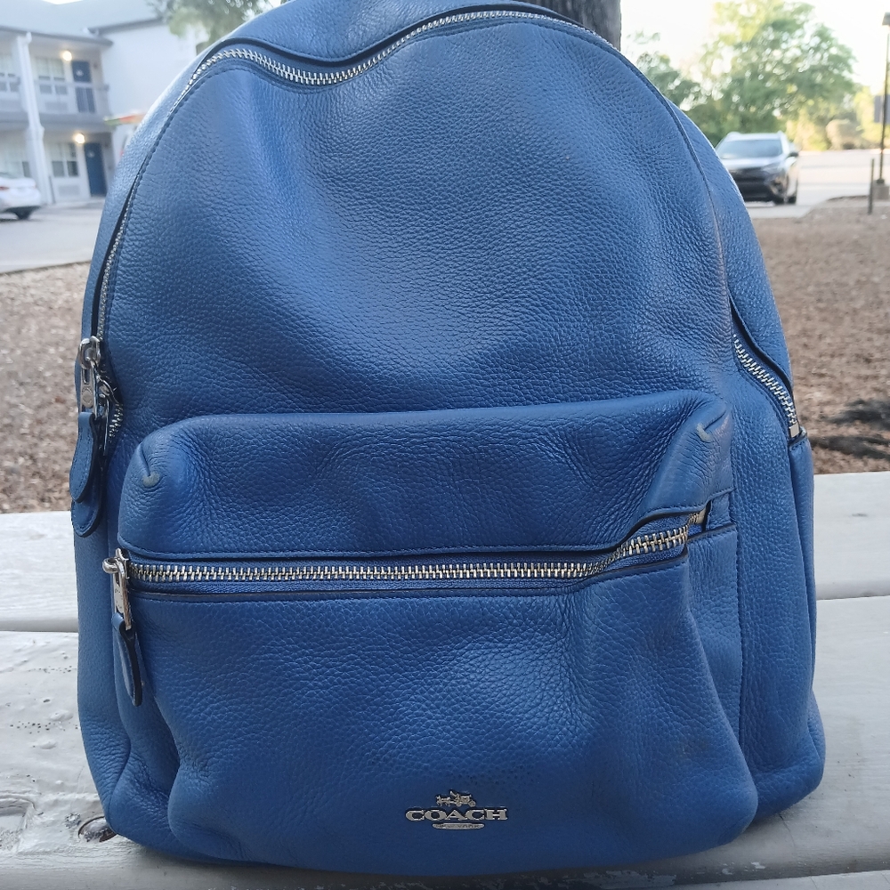 Blue leather Coach backpack